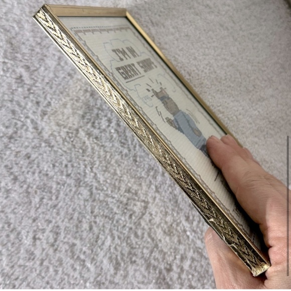 SOLD-Vintage Handmade Needlepoint Workout Bear Art - Picture 4 of 9